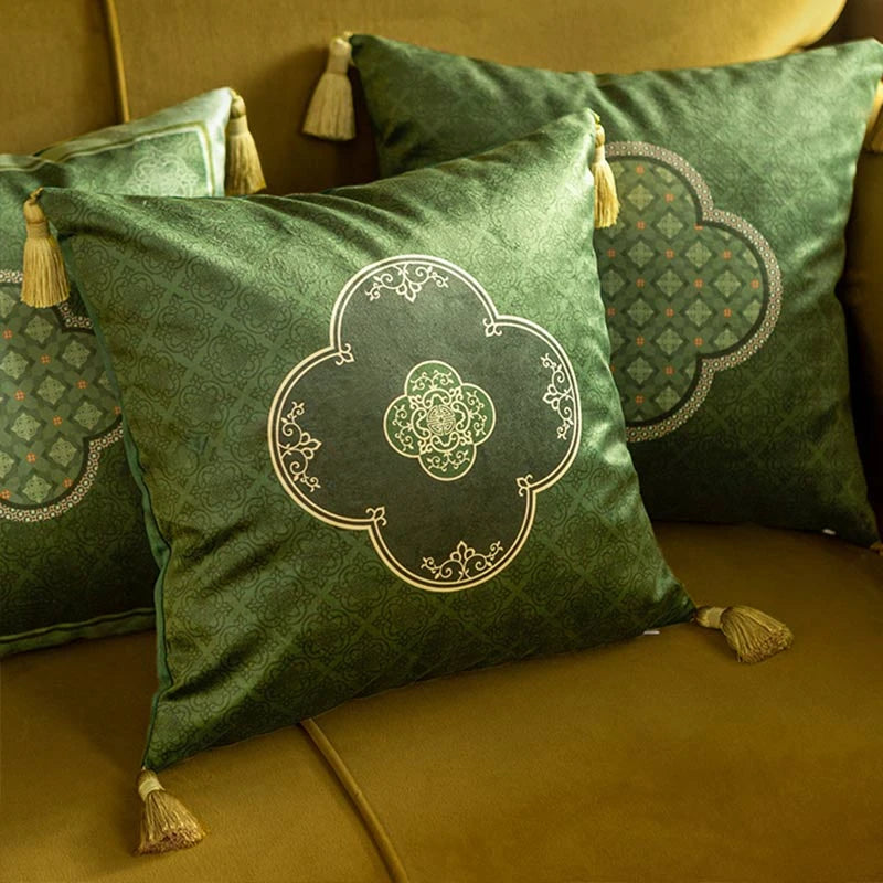 Chinoiserie Dark Green Luxurious Throw Pillow