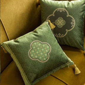 Chinoiserie Dark Green Luxurious Throw Pillow