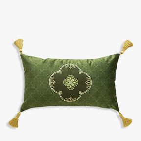 Chinoiserie Dark Green Luxurious Throw Pillow