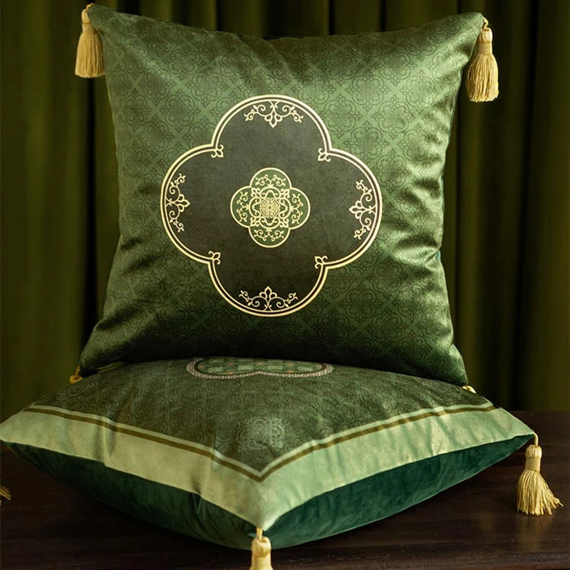 Chinoiserie Dark Green Luxurious Throw Pillow