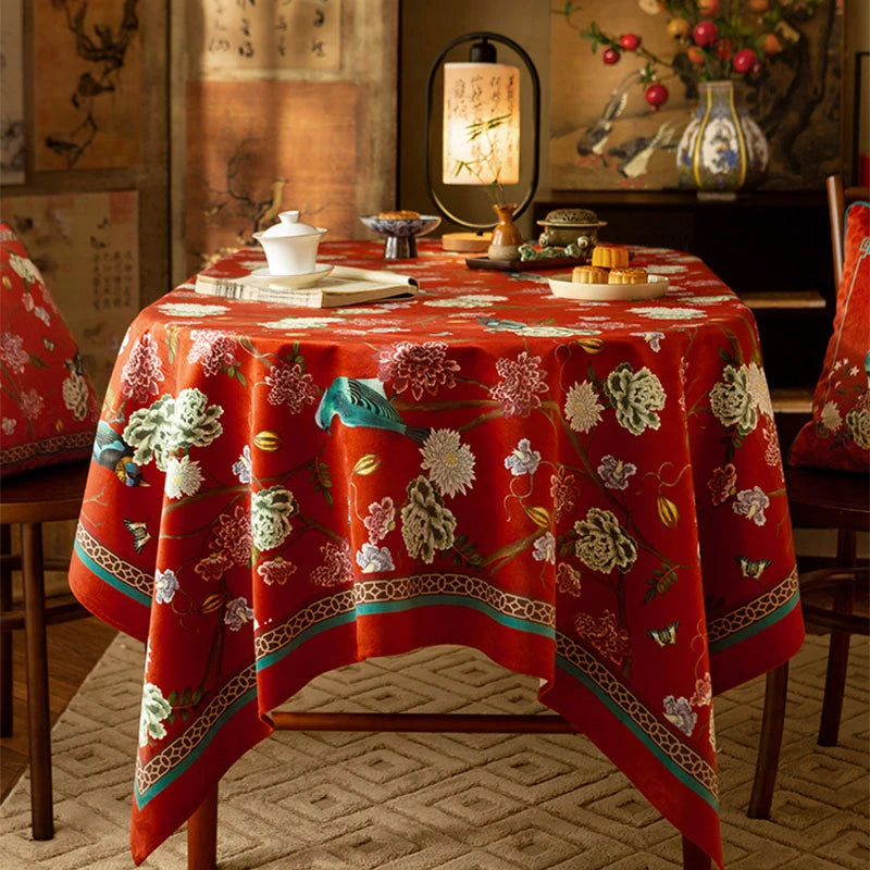 Chinoiserie Traditional Red Luxury Wedding Tablecloth