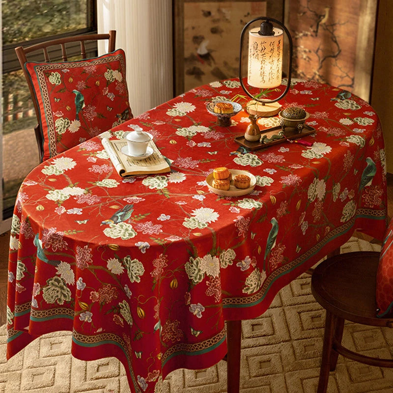 Chinoiserie Traditional Red Luxury Wedding Tablecloth