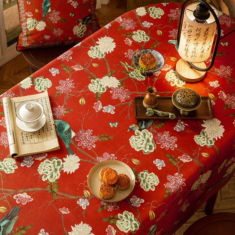 Chinoiserie Traditional Red Luxury Wedding Tablecloth