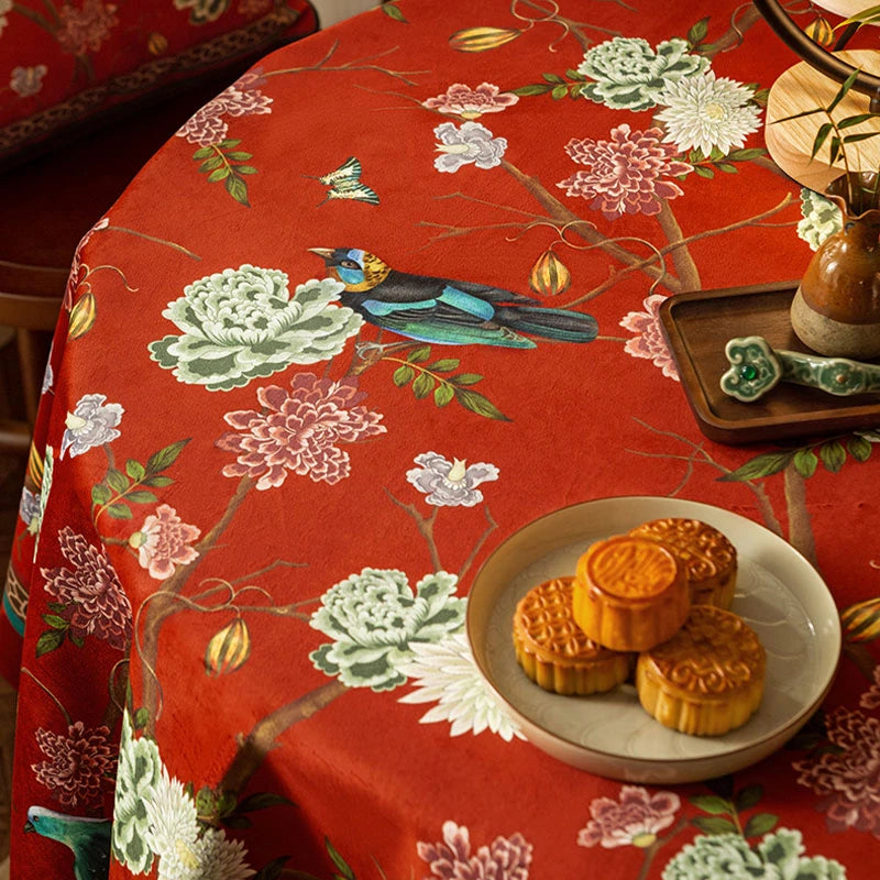 Chinoiserie Traditional Red Luxury Wedding Tablecloth