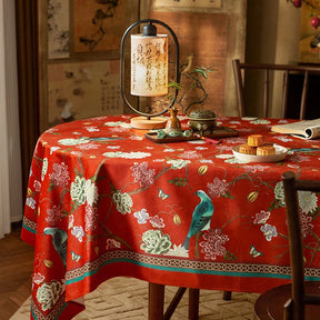 Chinoiserie Traditional Red Luxury Wedding Tablecloth