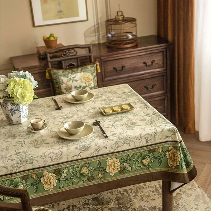 Chinoiserie Traditional Autumn Orchids Tablecloth