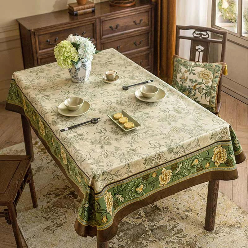 Chinoiserie Traditional Autumn Orchids Tablecloth