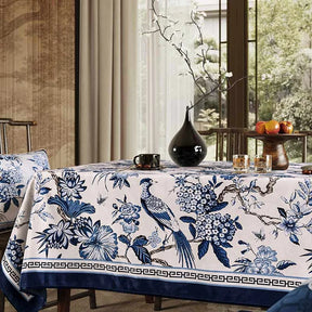 Chinoiserie Vintage Blue and White Tablecloth