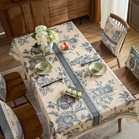 Chinoiserie Vintage Blue and White Tablecloth