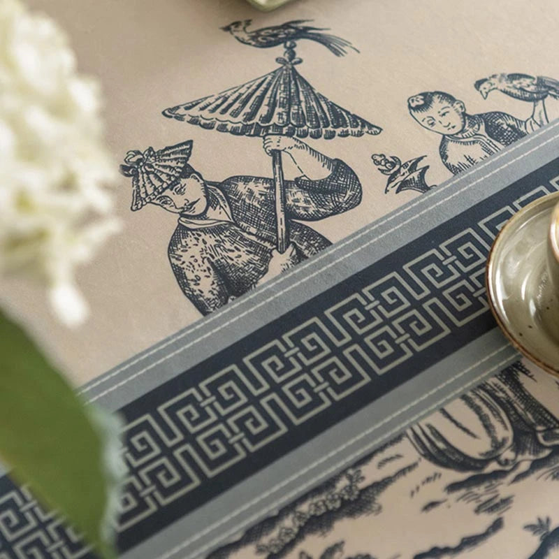 Chinoiserie Vintage Blue and White Tablecloth