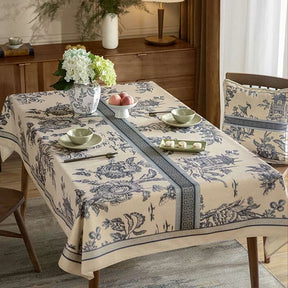 Chinoiserie Vintage Blue and White Tablecloth