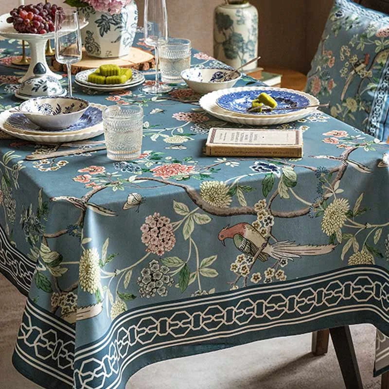 Chinoiserie Vintage Flowers and Birds Tablecloth