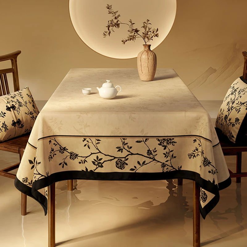 Chinoiserie Luxury Plush Rectangular Tablecloth