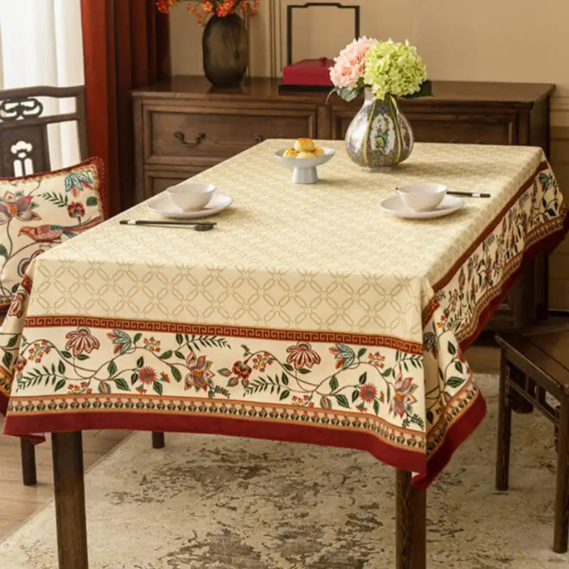 Chinoiserie Luxury Plush Rectangular Tablecloth