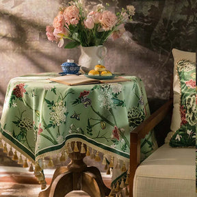 Chinoiserie Retro Floral Tassel Round Tablecloth