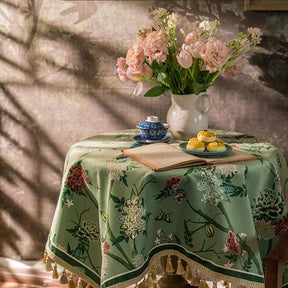 Chinoiserie Retro Floral Tassel Round Tablecloth