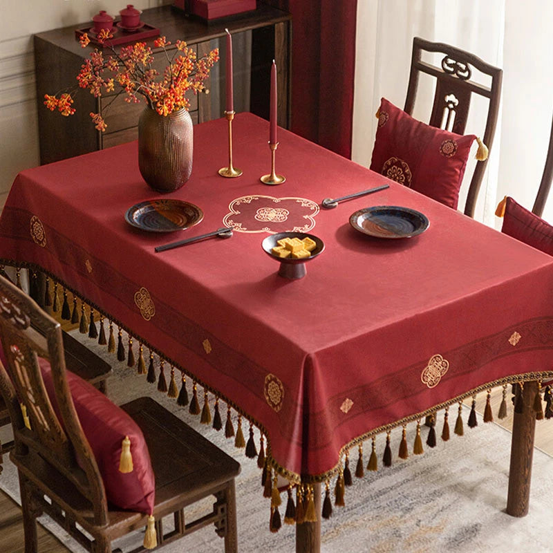 Chinoiserie Wedding Celebration Red  Rectangular Chinese Pattern Tablecloth