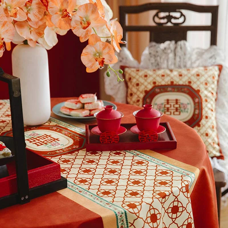 Chinoiserie Wedding Celebration Red Rectangular Tablecloth