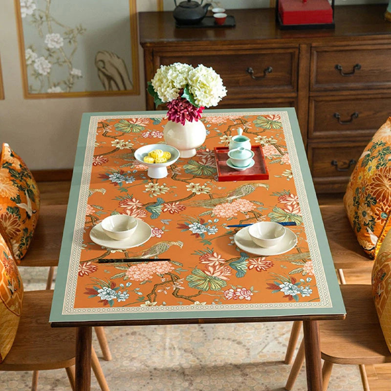 Chinoiserie Mountain Hydrangea Wash-Free Leather Table Mat