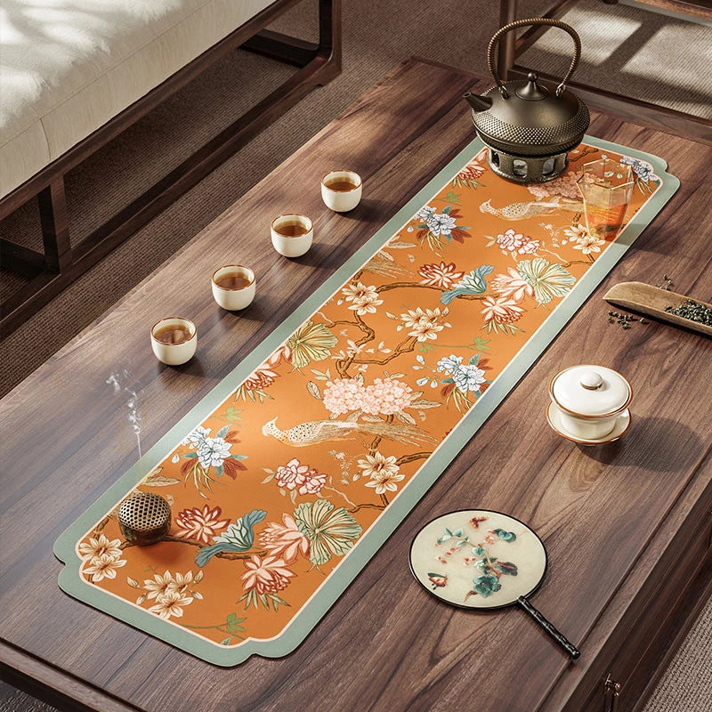 Chinoiserie Vintage Leather Mountain Hydrangea Table Mat