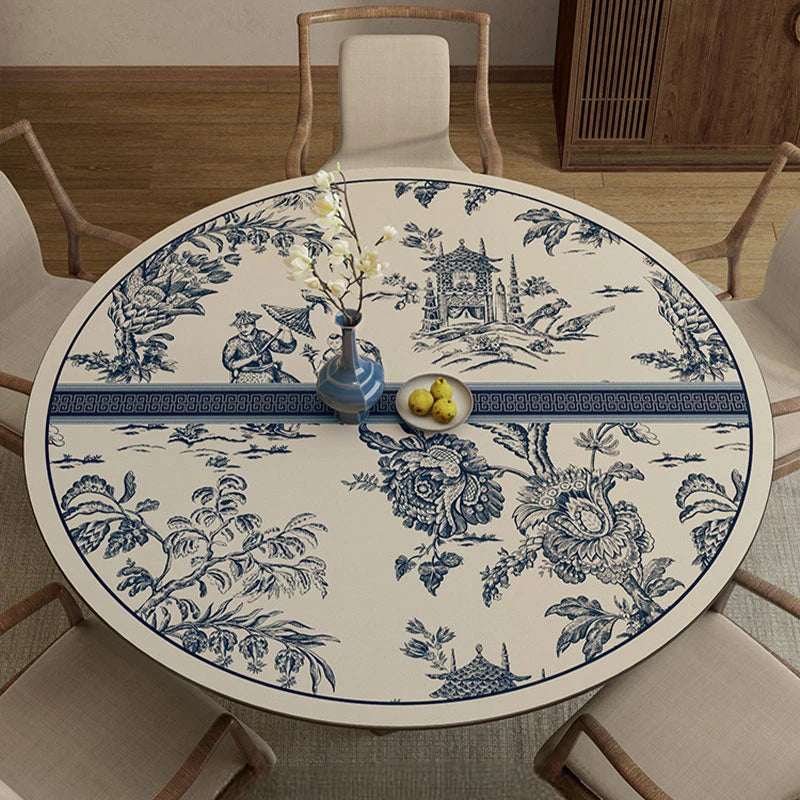 Chinoiserie Blue and White PVC Round Table Mat