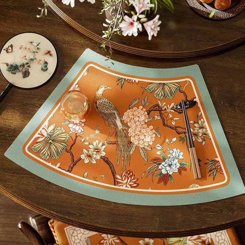 Chinoiserie Mountain Hydrangea Round Table Fan-shaped Placemat