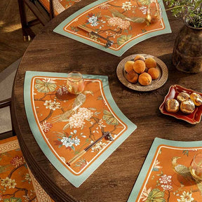 Chinoiserie Mountain Hydrangea Round Table Fan-shaped Placemat