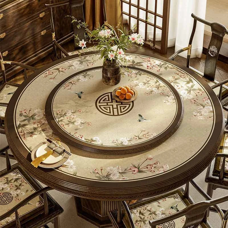 Chinoiserie Vintage Springtime Double-layer Round Leather Table Mat