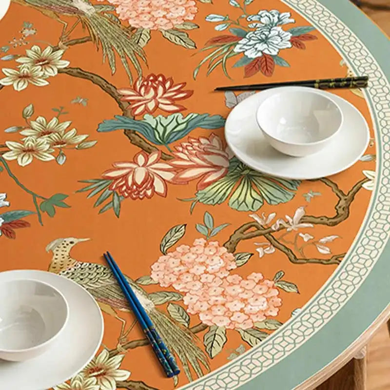 Chinoiserie Mountain Hydrangea Round Leather Table Mat