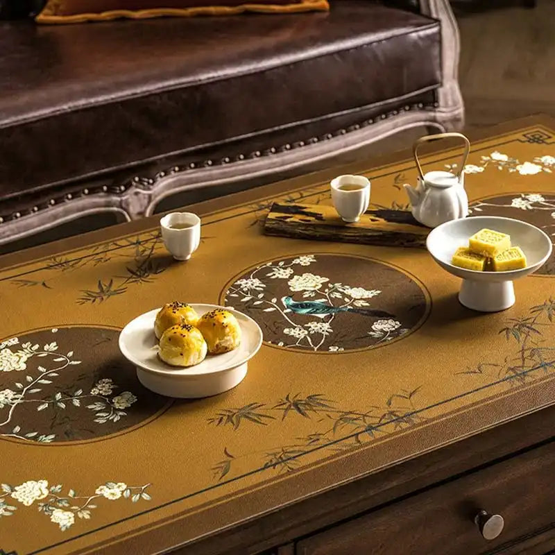 Chinoiserie Retro Stain Resistant Leather Coffee Table Mat