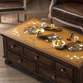 Chinoiserie Retro Stain Resistant Leather Coffee Table Mat