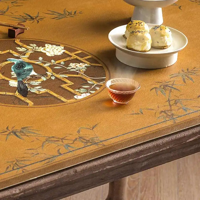 Chinoiserie Retro Stain Resistant Leather Coffee Table Mat