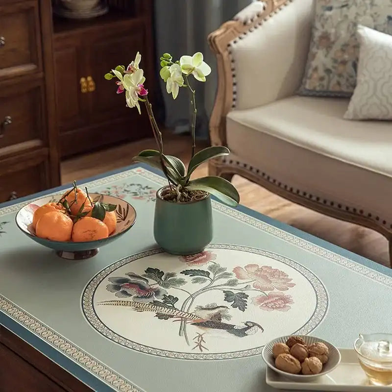 Chinoiserie Spring Blossom Leather Rectangular Tablecloth