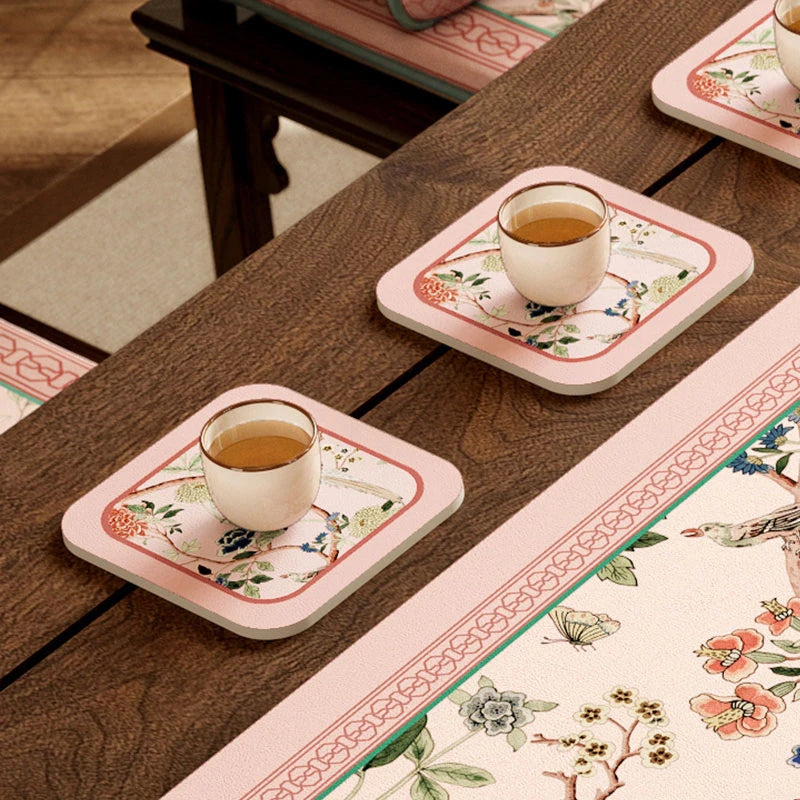 Chinoiserie Spring Pink Silicone Diatom Tea Table Mat Runner