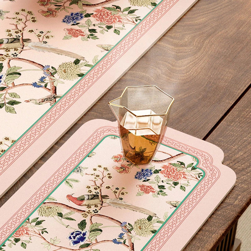 Chinoiserie Spring Pink Silicone Diatom Tea Table Mat Runner