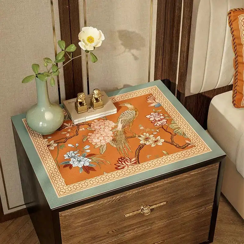 Chinoiserie Mountain Hydrangea Leather Bedside Table Cover