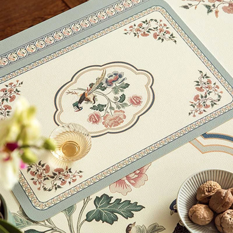 Chinoiserie Spring Bird and Flower Pattern Washable Placemat