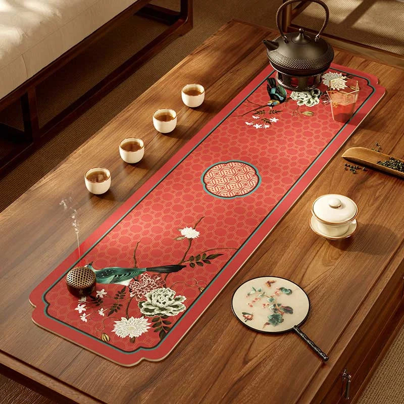 Chinoiserie Royal Red Festive Leather Tea Table Mat