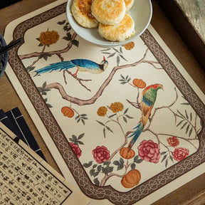 Chinoiserie Luxury Retro Floral Bird Waterproof Table Mat