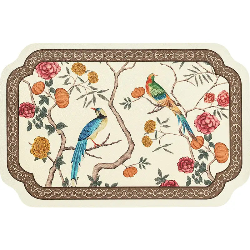 Chinoiserie Luxury Retro Floral Bird Waterproof Table Mat