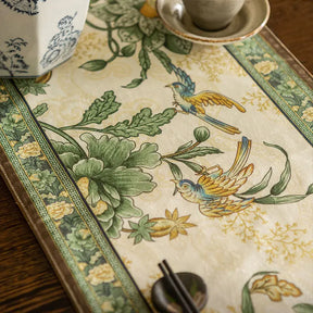 Chinoiserie Vintage Floral and Aviary Design Table Runner