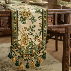 Chinoiserie Vintage Floral and Aviary Design Table Runner