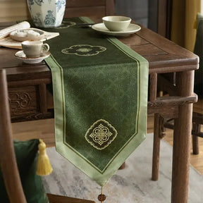 Chinoiserie Dark Green Elegance Table Runner