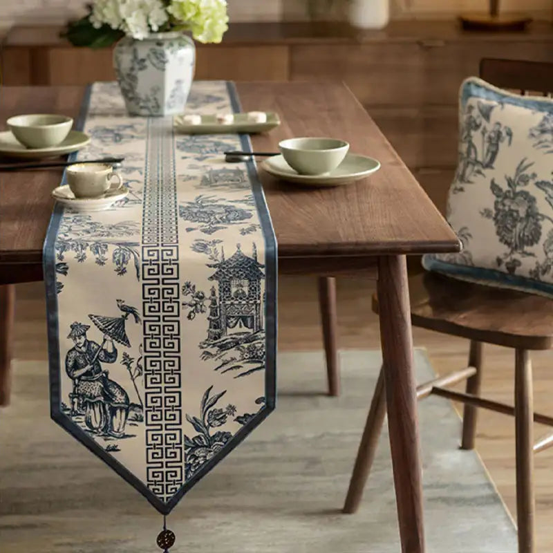 Chinoiserie Blue and White Simplicity Romantic Table Runner