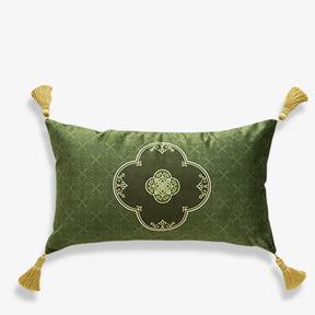 Chinoiserie Dark Green Vintage Short Plush Lumbar Pillow