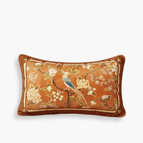 Chinoiserie Floral Short Plush Lumbar Pillow Orange Chirp