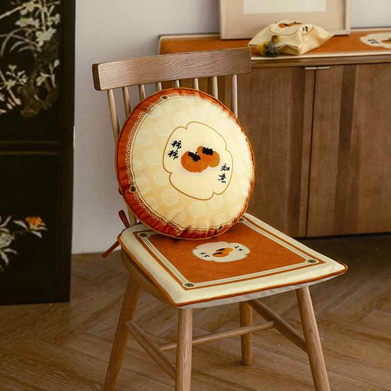 Chinoiserie Auspicious Wishes Dining Chair Cushion Persimmons Blessings