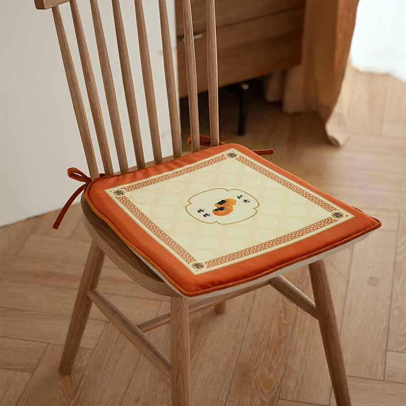 Chinoiserie Auspicious Wishes Dining Chair Cushion Persimmons Blessings