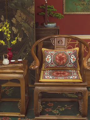 Chinoiserie Red-Yellow Glass Chinese Imperial Chair Cushion