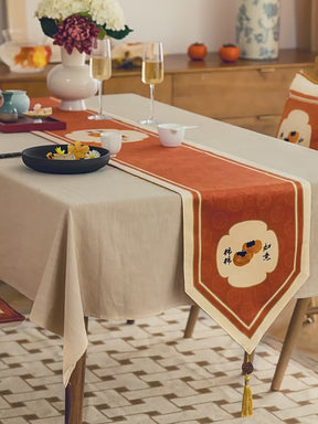 Chinoiserie Orange Persimmons Blessings Table Runner